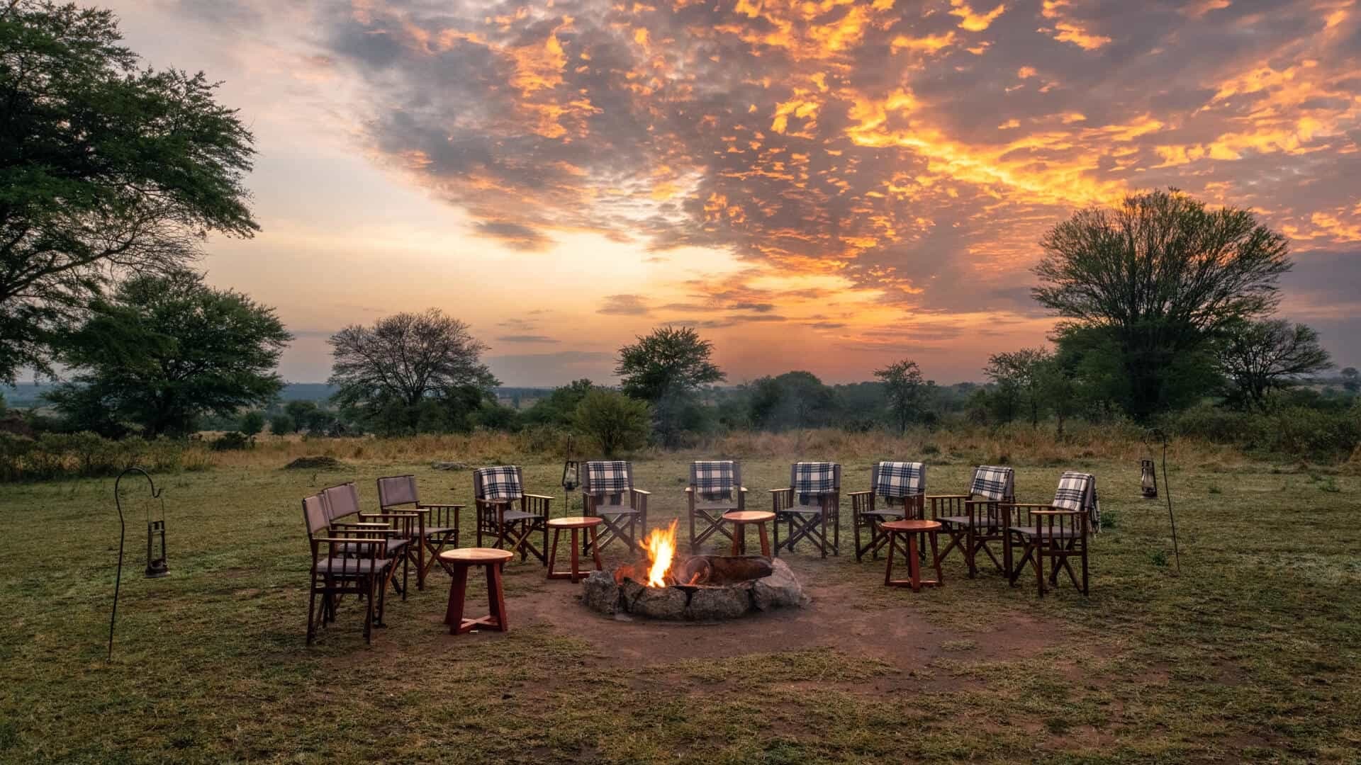 Dining under lanterns at a luxury safari camp